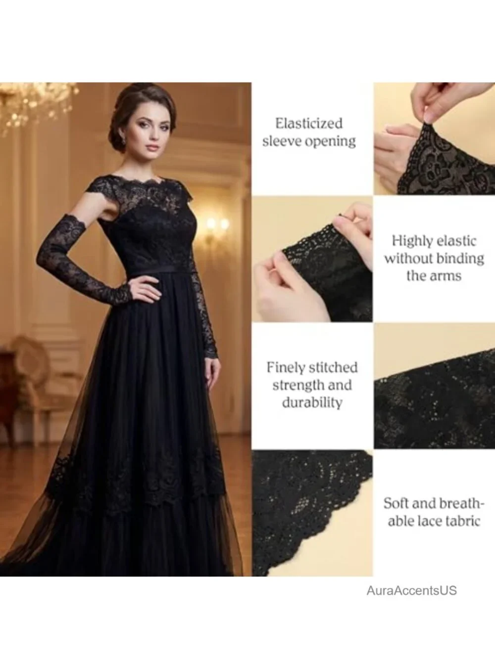 Fingerless Lace Arm Warmers, Stretchy Nylon Long Gloves for Bridal